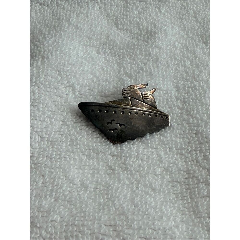 Vintage Cruise Ship Boat Yacht Brooch Pin Far Fetched 925 Signed